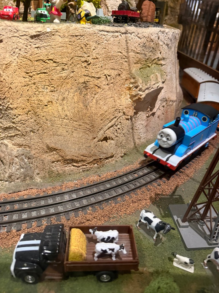 Sesame Street and Disney trains in the Toy Train Gallery at the San Diego Model Railroad Museum