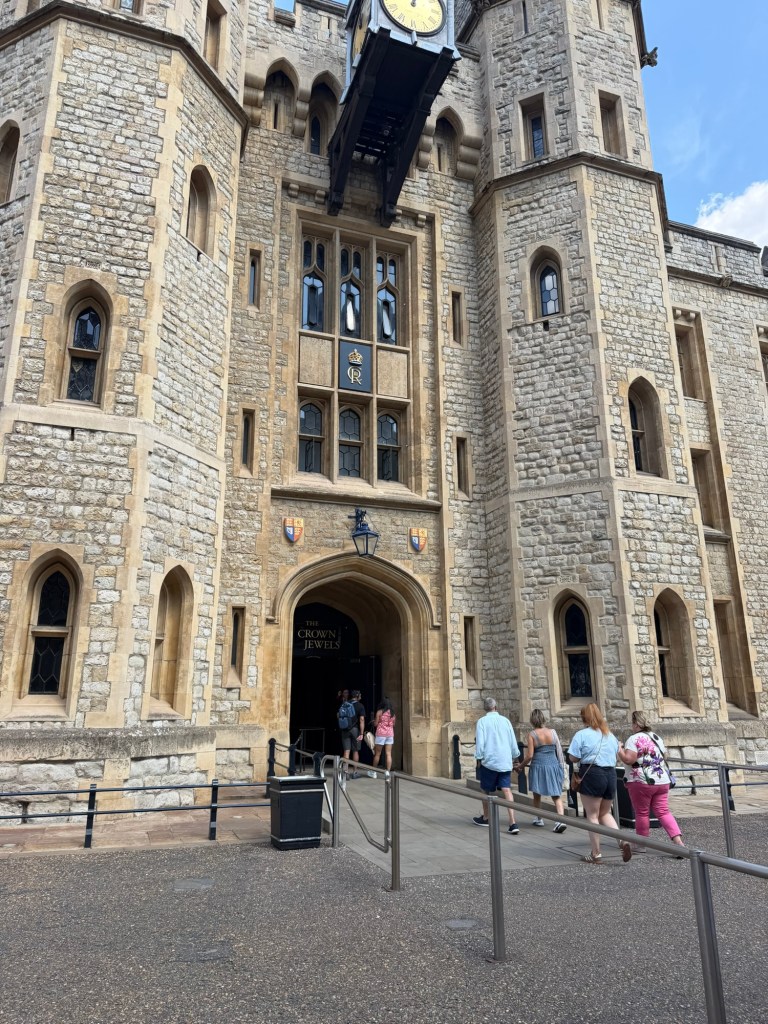 Kids at the Tower of London with Tower Bridge